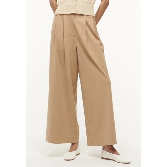 NWT Staud Ruth Pants Camel Brown Size 8 Wide Leg Pleated Ankle - Picture 1 of 9